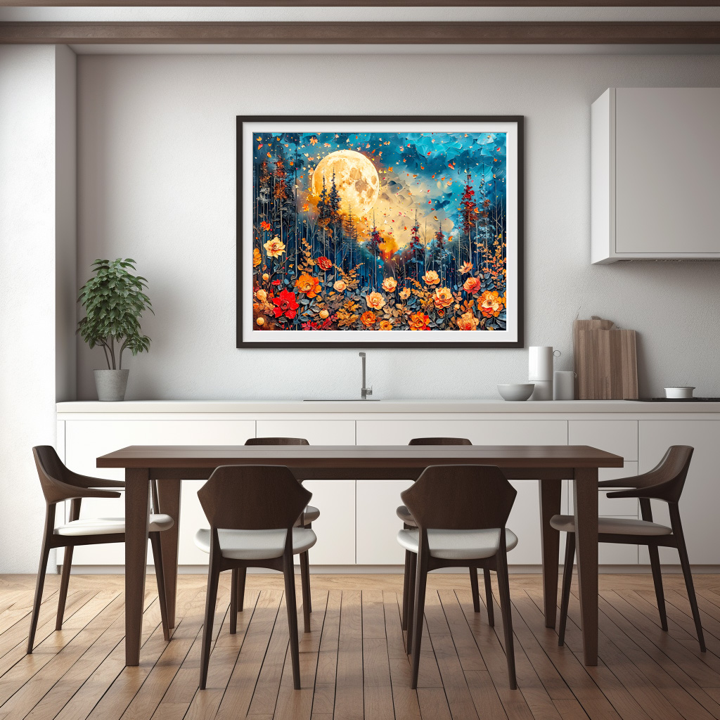 Poster: Abstract watercolor illustration of full moon over forest - Image 3