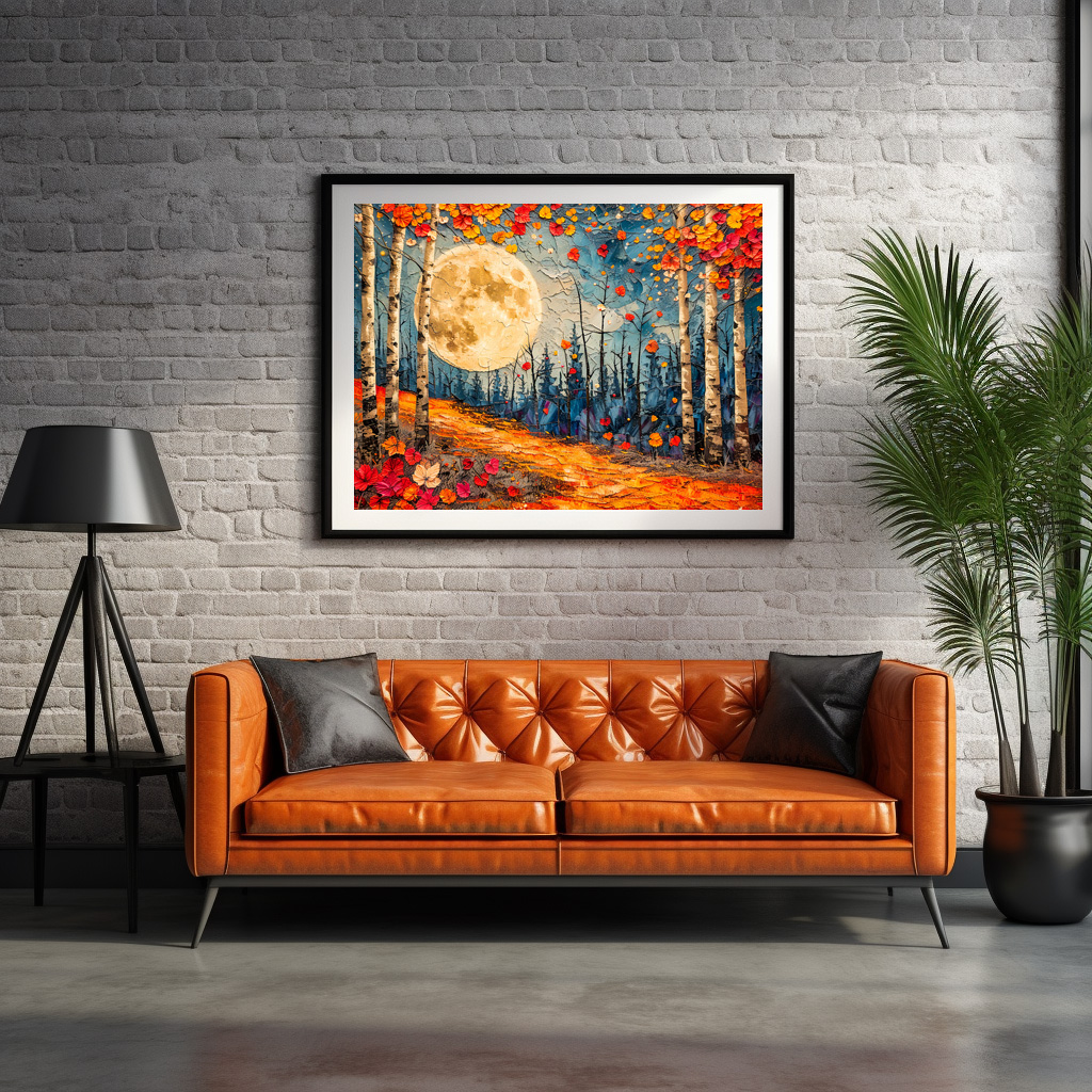 Poster: Abstract watercolor illustration of full moon over autumn forest – Image 2