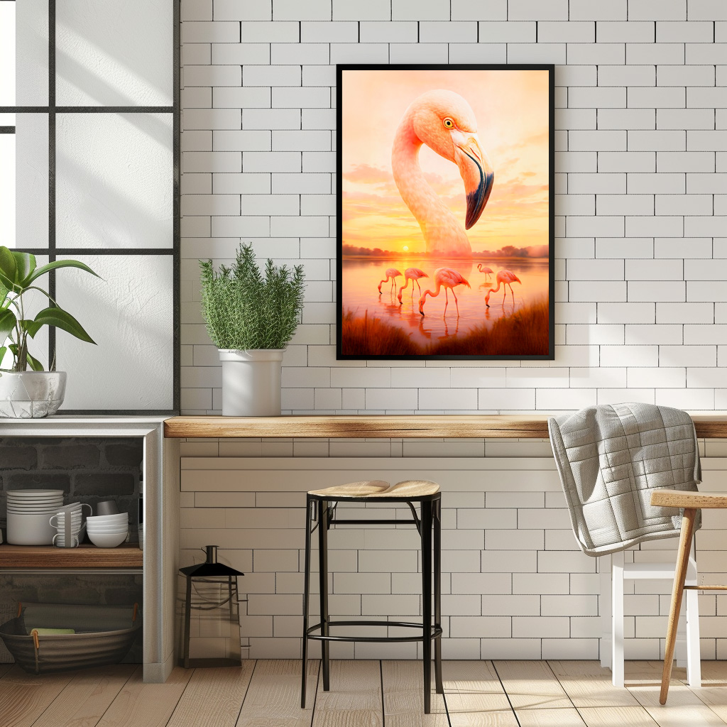 Poster: Double Exposure Portrait of Pink Flamingo