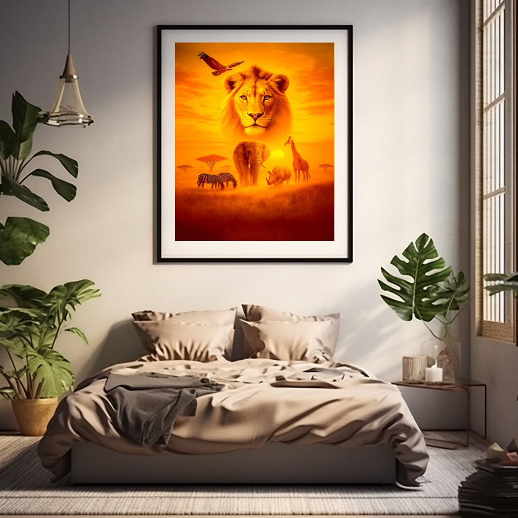 Poster: Double Exposure African Wildlife Scene with Lion and Elephants - immagine 2