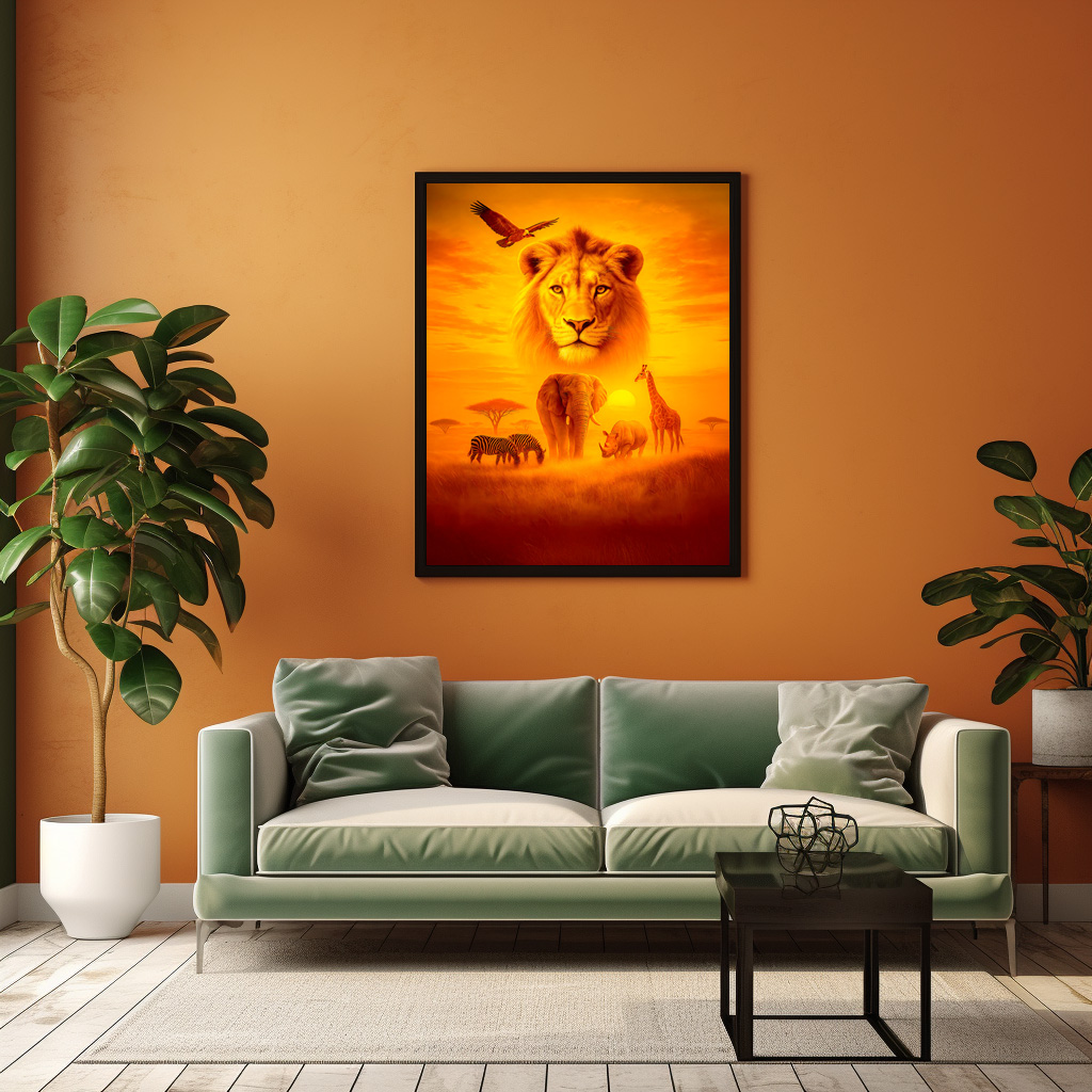 Poster: Double Exposure African Wildlife Scene with Lion and Elephants - immagine 3