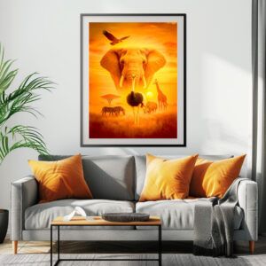 Poster: African Wildlife Group Scene in Double Exposure