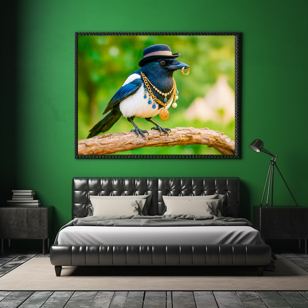 Poster: Magpie Covered in Jewelry and Gems – Bild 2