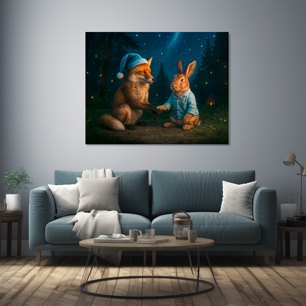 Poster: Fox and Hare Say Goodnight in Forest