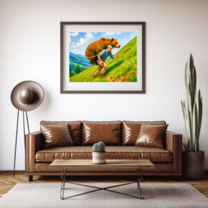 Poster: Hiker Carries a Bear Up a Mountain