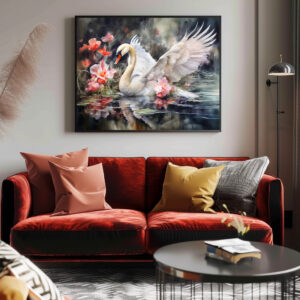 Poster: Swan in lotus pond with soft colors