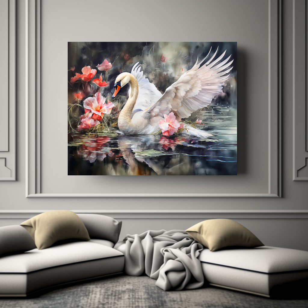 Poster: Swan in lotus pond with soft colors – Bild 2