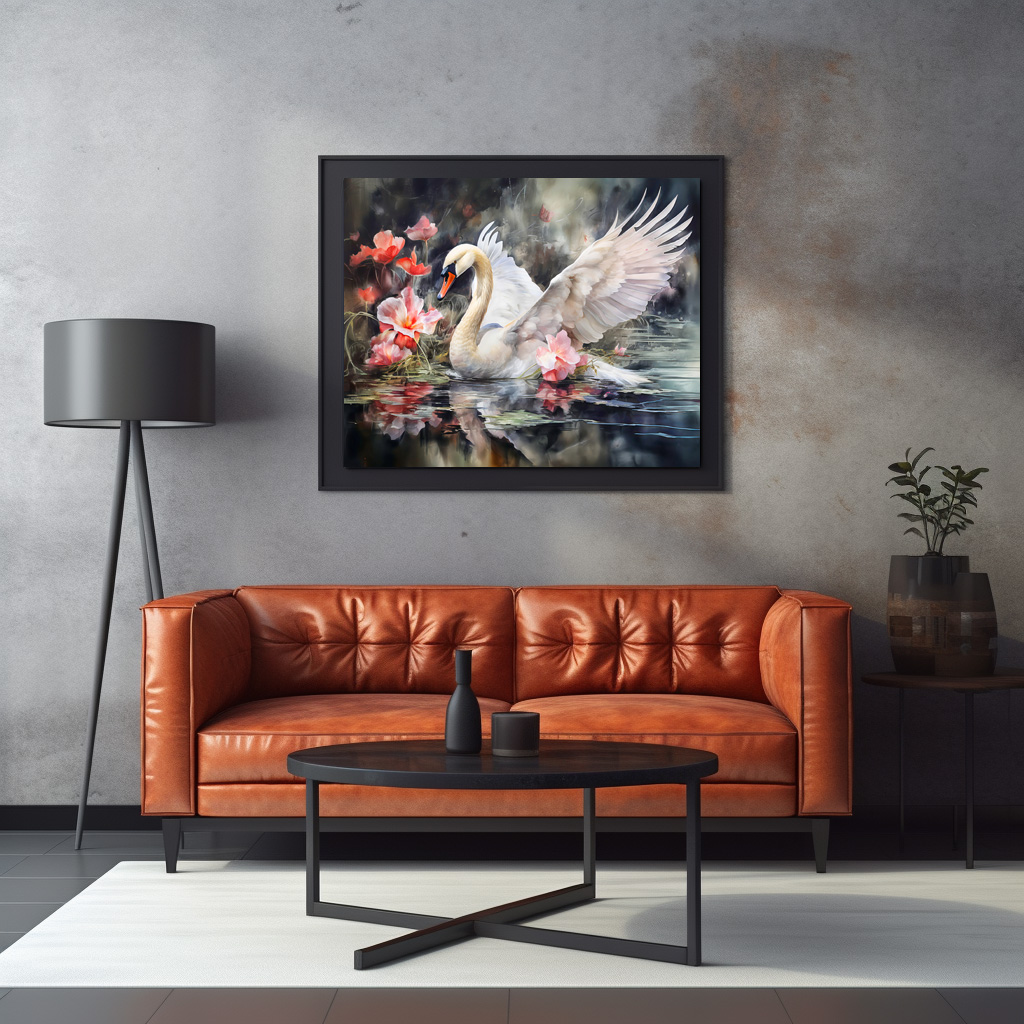 Poster: Swan in lotus pond with soft colors – Bild 3