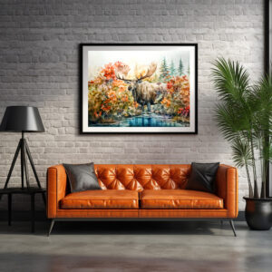 Poster: Moose standing in pond among plants