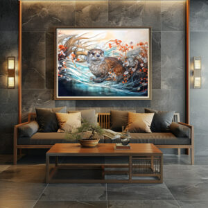 Poster: Playful otter in pond with reflections
