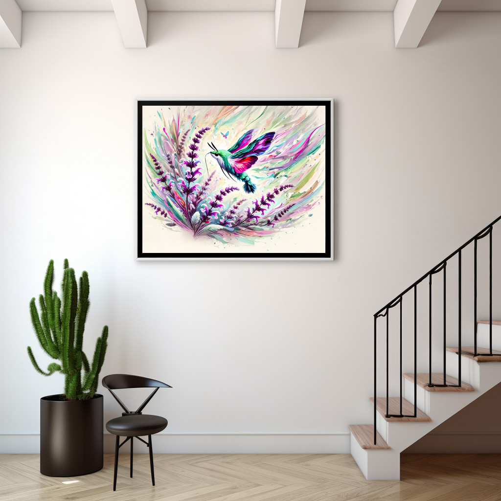 Poster: Hummingbird Hawk-Moth with Sage in Oil Painting - Imagen 2