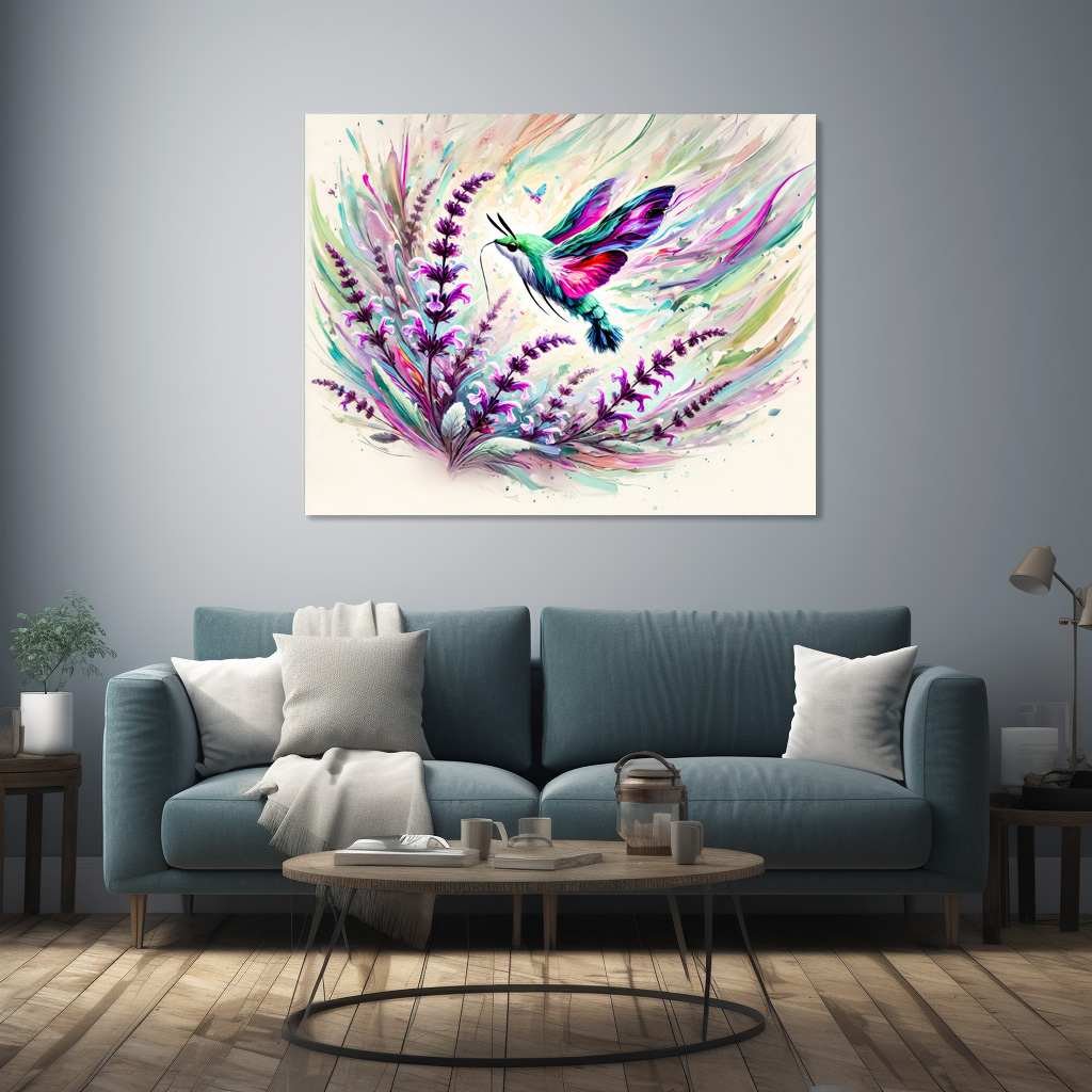 Poster: Hummingbird Hawk-Moth with Sage in Oil Painting - Imagen 3