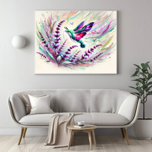 Poster: Hummingbird Hawk-Moth with Sage in Oil Painting