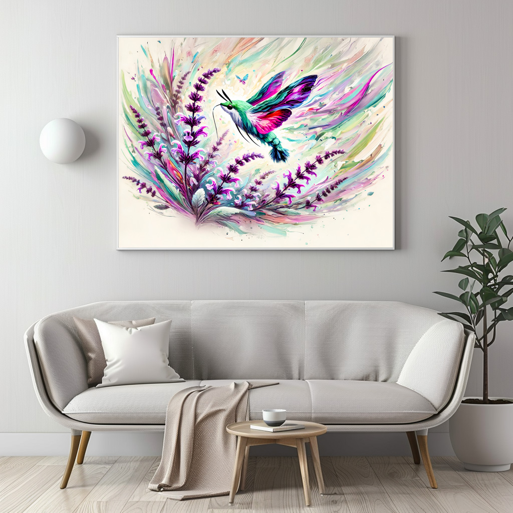 Poster: Hummingbird Hawk-Moth with Sage in Oil Painting