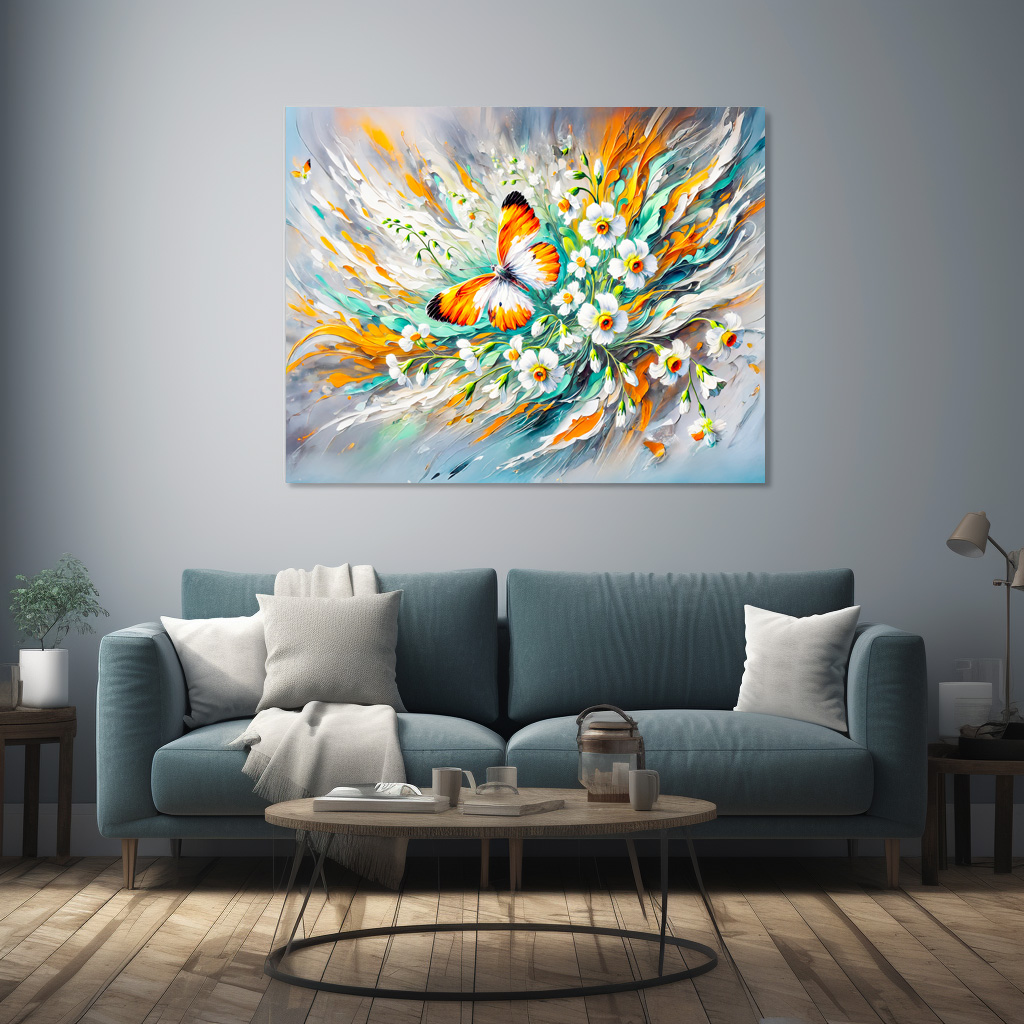 Poster: Orange Tip Butterfly with Daffodils in Oil Painting - immagine 2