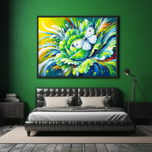 Poster: Cabbage White Butterfly on Cabbage in Oil Painting