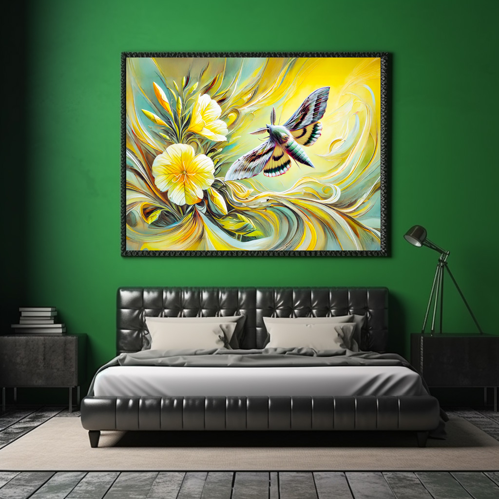 Poster: Silver Y Moth with Evening Primrose in Oil Painting