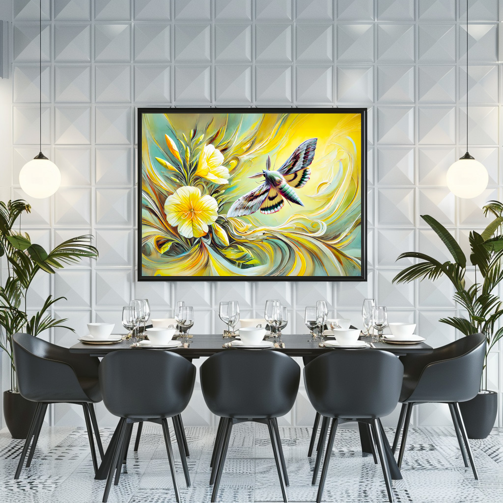 Poster: Silver Y Moth with Evening Primrose in Oil Painting - immagine 3