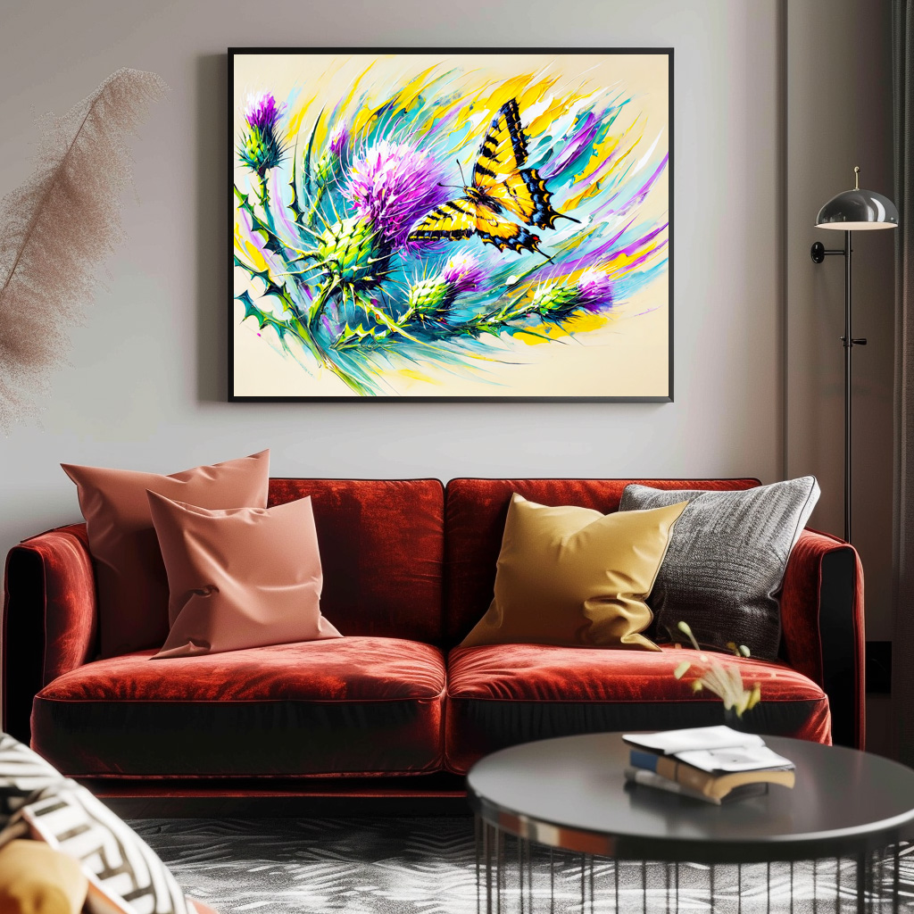 Poster: Swallowtail Butterfly with Thistles in Oil Painting – Bild 2