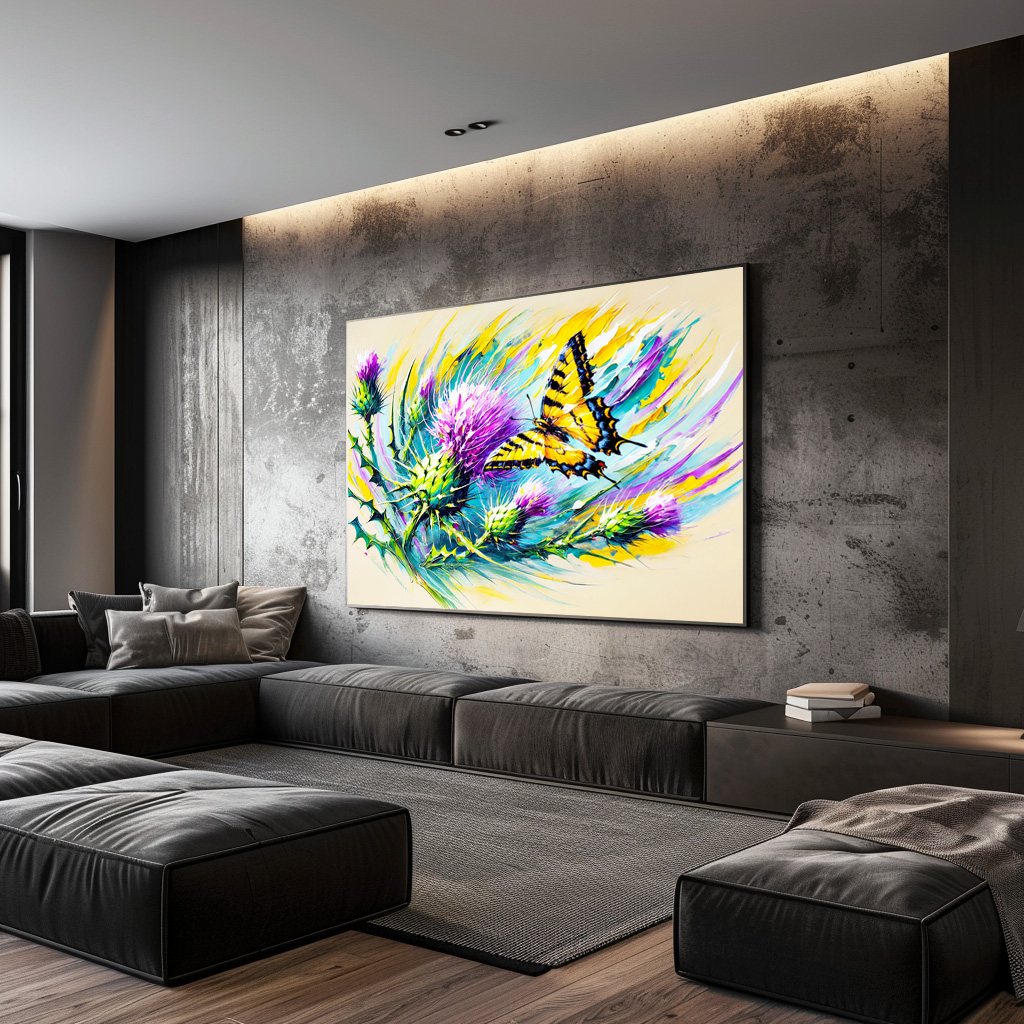 Poster: Swallowtail Butterfly with Thistles in Oil Painting – Bild 3