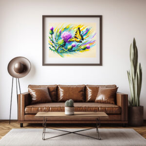 Poster: Swallowtail Butterfly with Thistles in Oil Painting