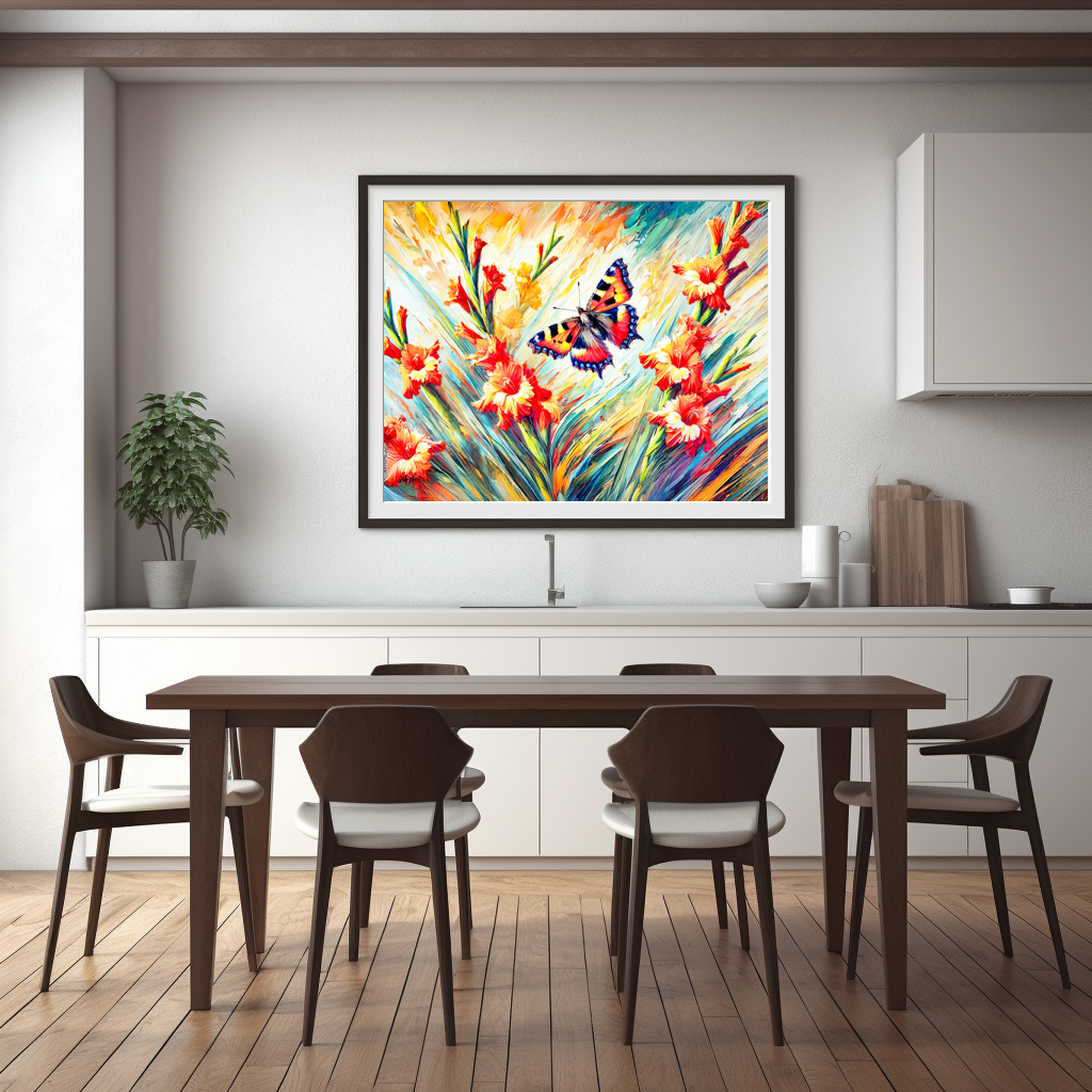 Poster: Small Tortoiseshell Butterfly with Gladiolus in Oil Painting - immagine 3