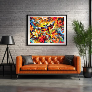 Poster: Deaths-head Hawk-Moth with Autumn Leaves in Oil Painting