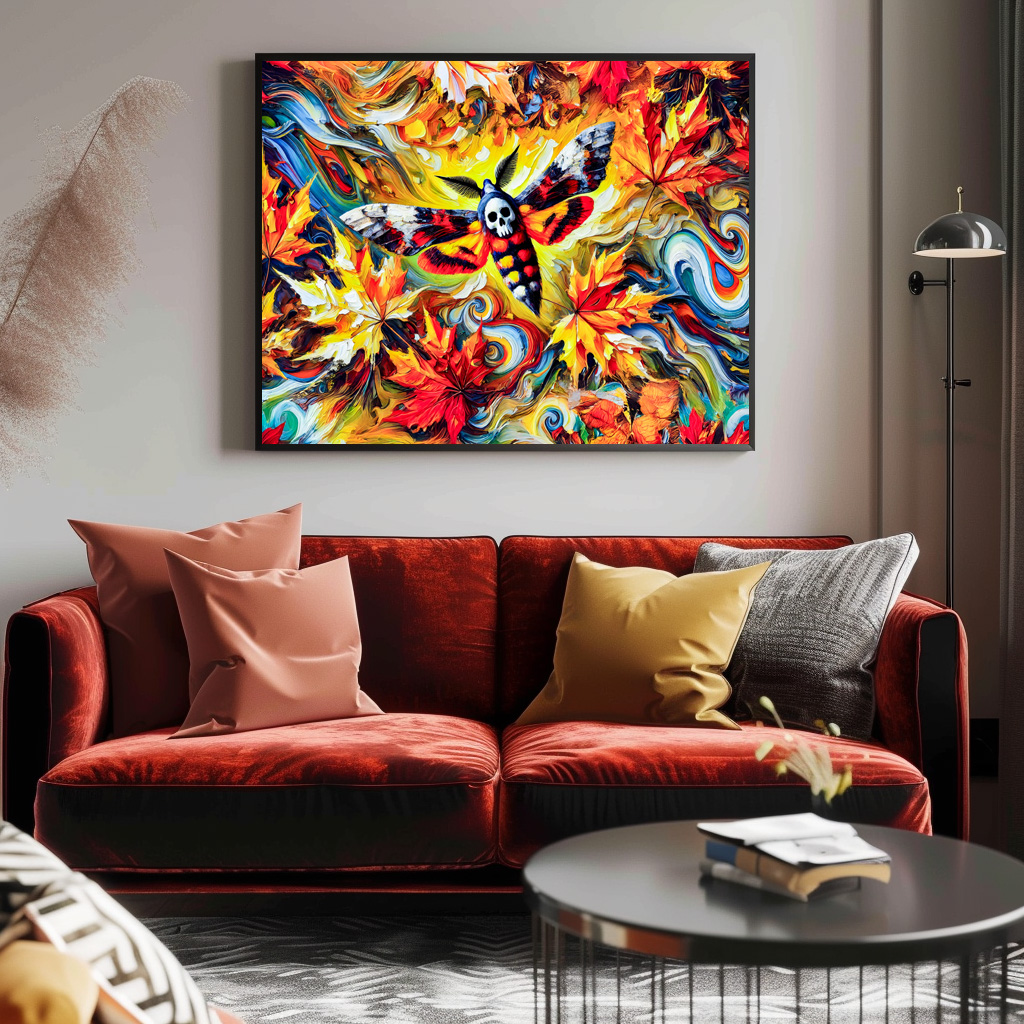 Poster: Deaths-head Hawk-Moth with Autumn Leaves in Oil Painting – Bild 2