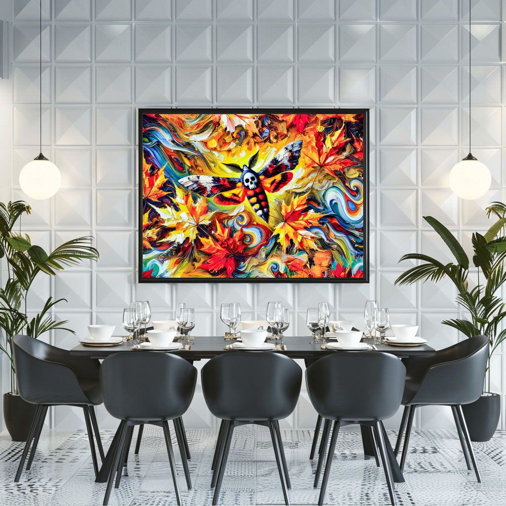 Poster: Deaths-head Hawk-Moth with Autumn Leaves in Oil Painting – Bild 3