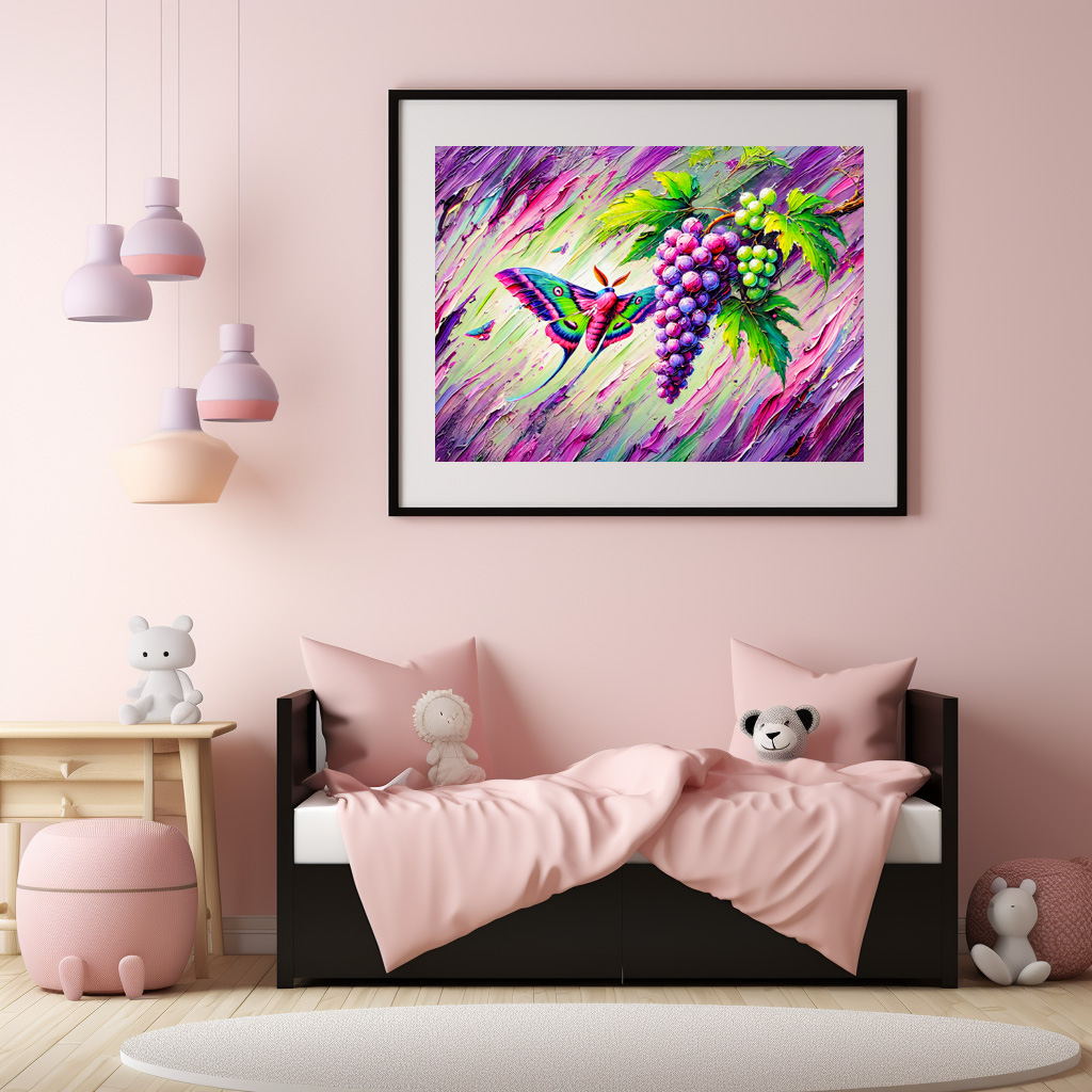 Poster: Wine Hawk-Moth Among Grapes in Oil Paintings
