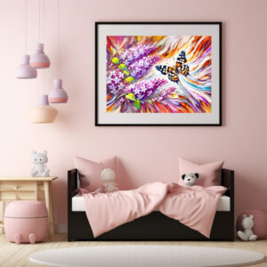 Poster: Speckled Wood Butterfly with Lilac in Oil Painting
