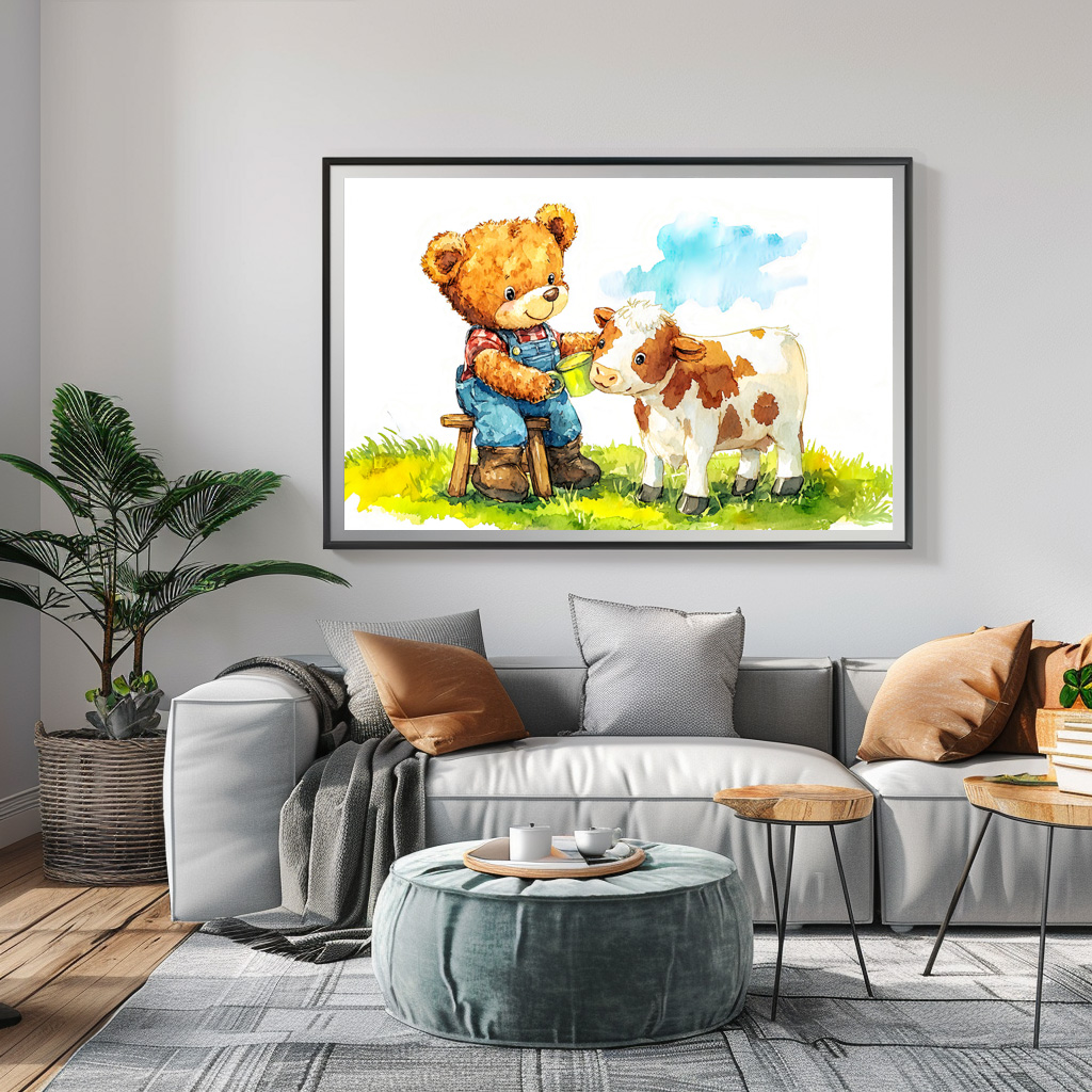 Poster: Teddy Bear Feeding a Calf