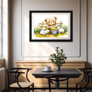 Poster: Teddy Bear Feeding Sheep on Farm