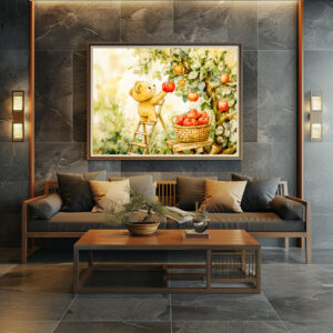 Poster: Teddy Bear Harvesting Apples with Ladder