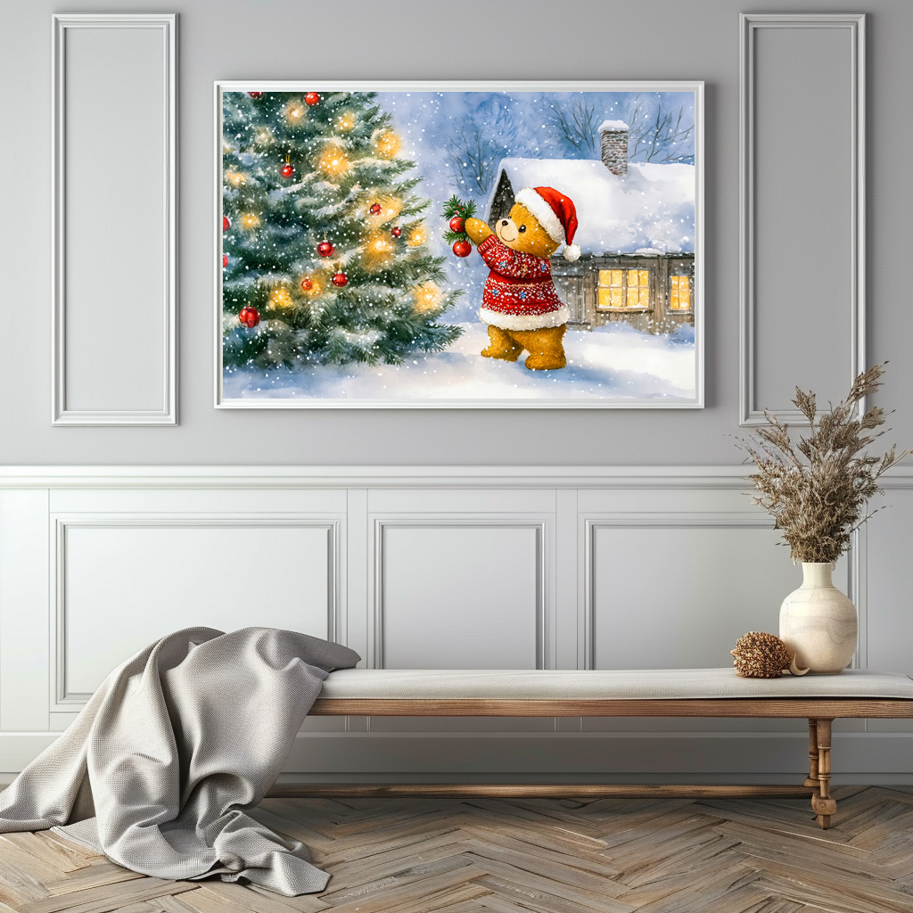 Poster: Teddy Bear Decorating a Christmas Tree