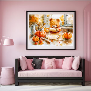 Poster: Teddy Bear Baking a Pumpkin Pie