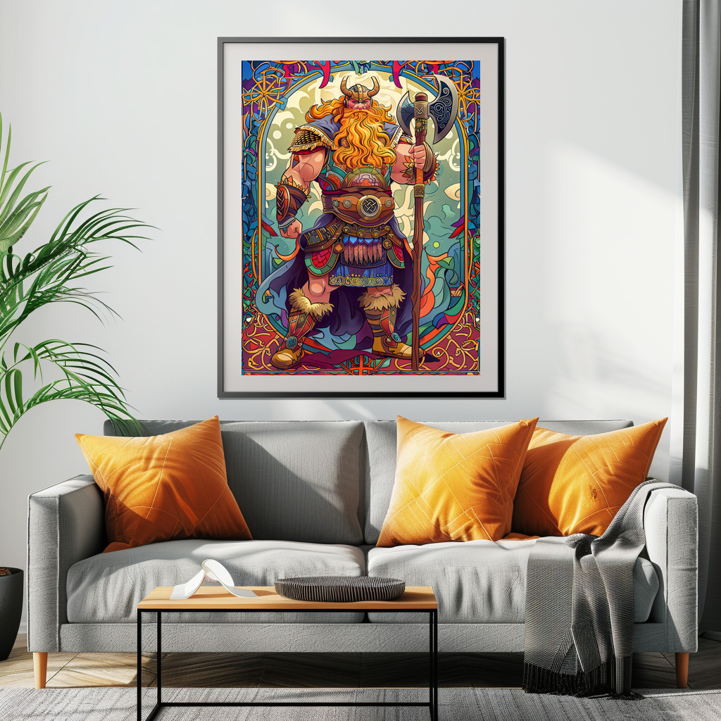 Poster: Viking Illustration Of Shieldmaiden Vow Beneath Thunderous Gray Skies – Bild 2