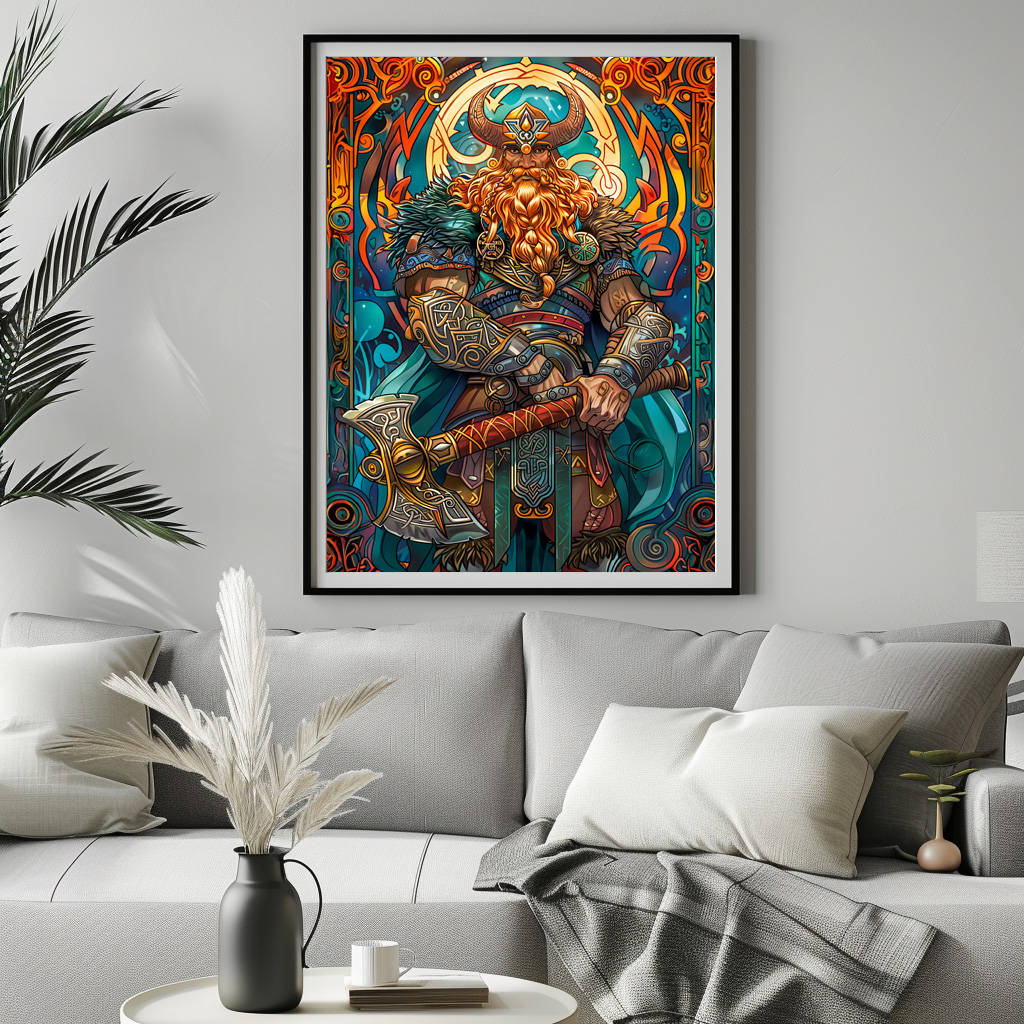 Poster: Viking Illustration Of Nine Worlds Saga Through Cosmic Yggdrasil Realms - immagine 2