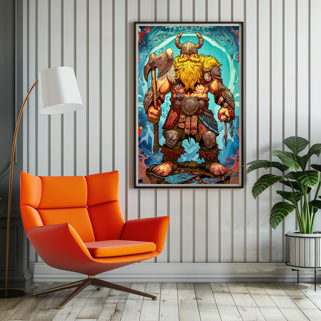 Poster: Viking Illustration Of Duel Between Brothers In Fiery Arena