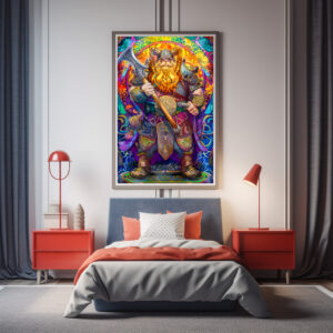 Poster: Viking Illustration Of Iron Howl Werewolf Pack Under Blood Moon Sky
