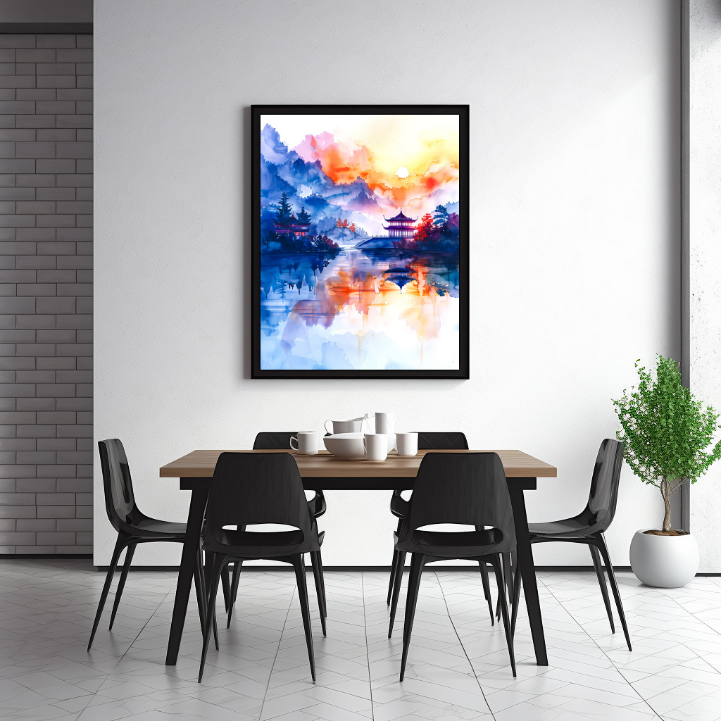 Poster: Mountain Landscape In China With Temple In Blue, Yellow And Red Tones - immagine 2