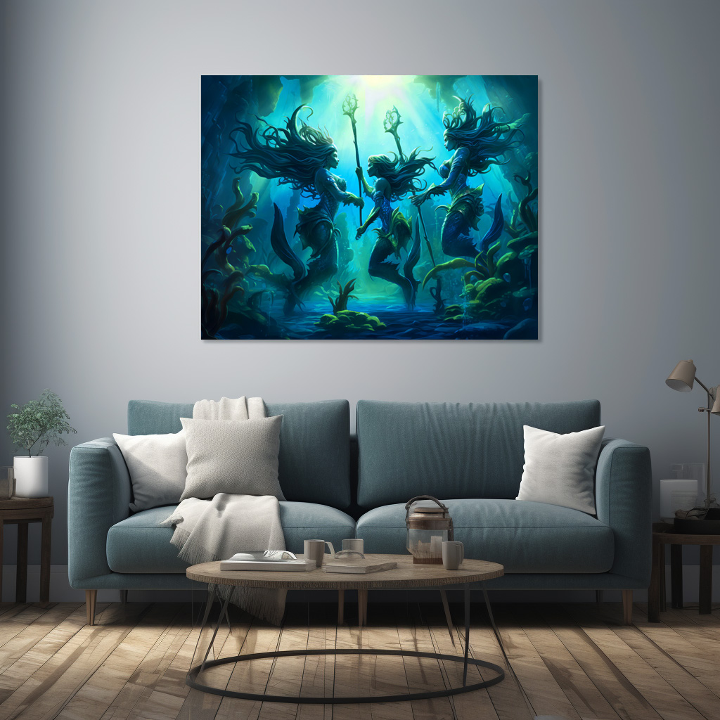 Poster: Three Sea Nymphs Holding Staffs Fantasy Painting - immagine 2