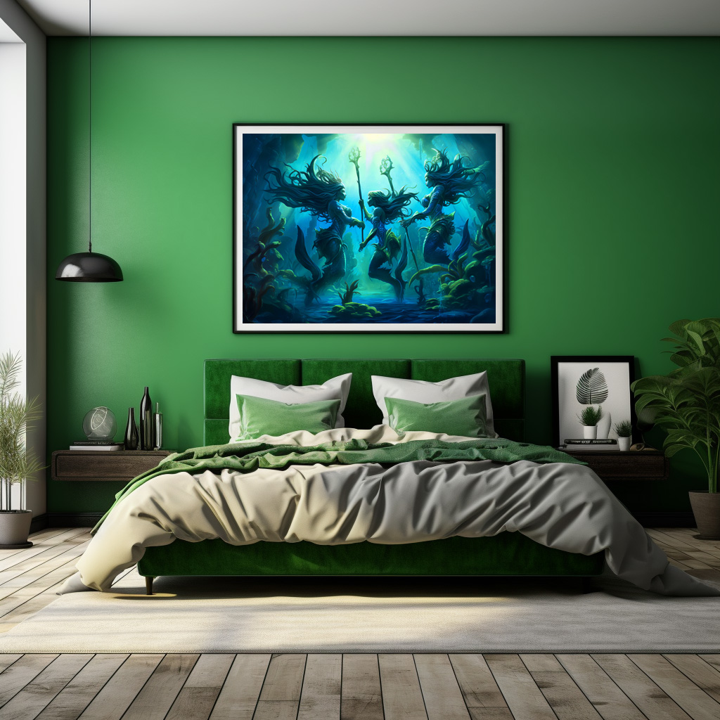 Poster: Three Sea Nymphs Holding Staffs Fantasy Painting - immagine 3