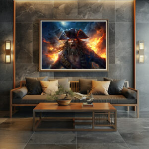 Poster: Fantasy Painting Flaming Pirate in Battle Scene