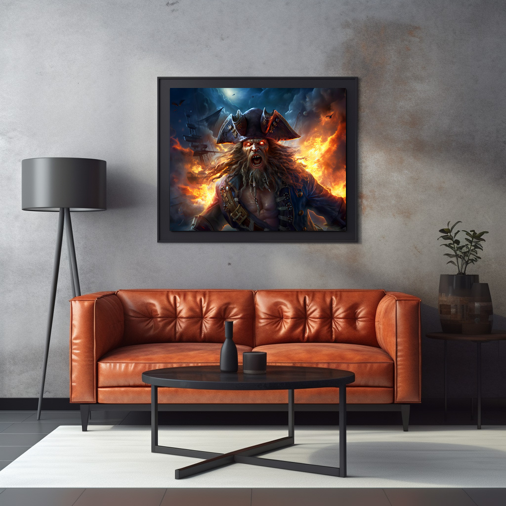 Poster: Fantasy Painting Flaming Pirate in Battle Scene – Image 3