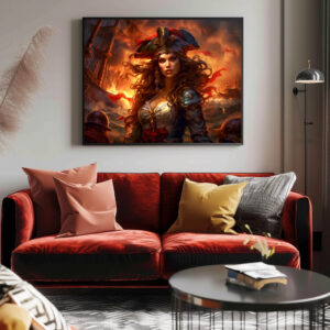 Poster: NeuFemale Pirate Before Burning Ship Fantasy Painting