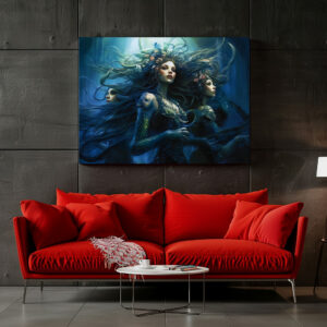 Poster: Three Sea Nymphs in Mirror Fantasy Painting
