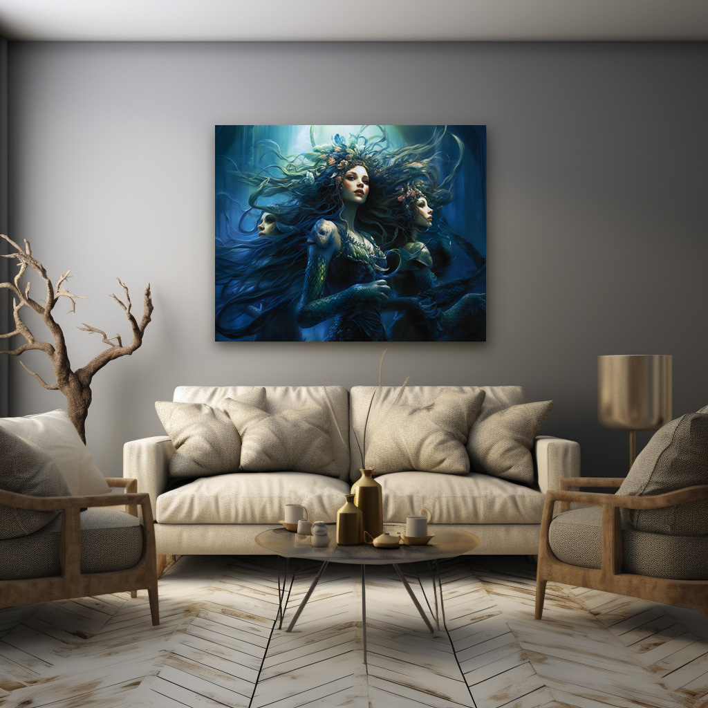 Poster: Three Sea Nymphs in Mirror Fantasy Painting - Image 3
