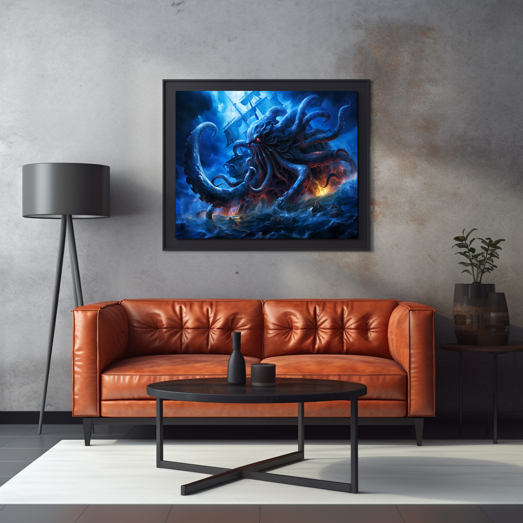 Poster: Fantasy Painting Kraken Attacking Ship at Sea - immagine 2