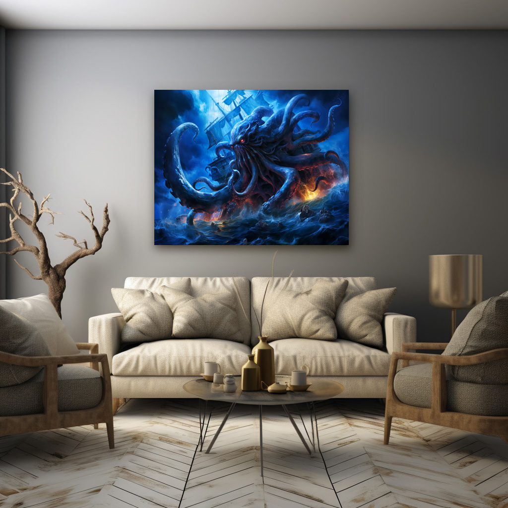 Poster: Fantasy Painting Kraken Attacking Ship at Sea - immagine 3